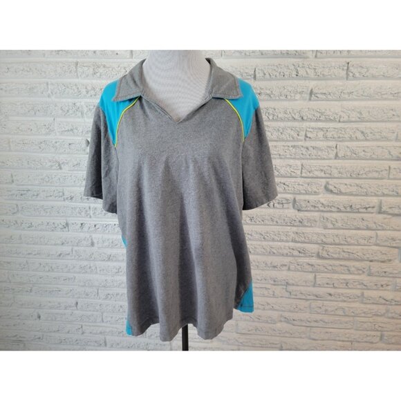 Catherines Womens Top 2X 22W 24W Plus Short Sleeve Gray Collar Pullover GRA77E - Picture 1 of 8
